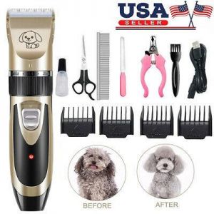 Pet Dog Cat Electric Trimmer Hair Clipper Low Noise Shaver Scissor Grooming Kit