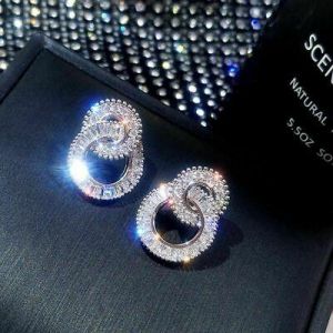 Luxury  Silver Hoop Earrings Women Anniversary Jewelry Cubic Zirconia A Pair